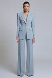 Peaked Lapel 2 Piece Single Buckle Grey Blue Women Suits
