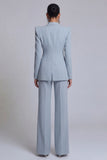 Peaked Lapel 2 Piece Single Buckle Grey Blue Women Suits
