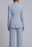 Peaked Lapel 2 Piece Single Buckle Grey Blue Women Suits