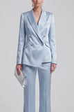 White Peaked Lapel 2 Piece Satin Women Suits