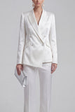 White Peaked Lapel 2 Piece Satin Women Suits