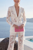 Peaked Lapel Burnout 2 Piece White Women Suits