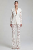White Peaked Lapel Burnout 2 Piece Slim Fit Women Suits