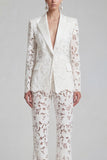 White Peaked Lapel Burnout 2 Piece Slim Fit Women Suits