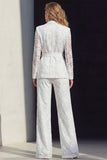 Notched Lapel White Burnout Women Suits with Belt