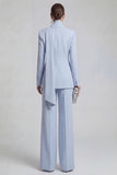 Shawl Lapel Blue 2 Piece Satin Single Buckle Women Suits