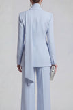 Shawl Lapel Blue 2 Piece Satin Single Buckle Women Suits