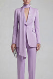 Shawl Lapel Blue 2 Piece Satin Single Buckle Women Suits