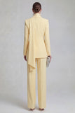 Shawl Lapel Blue 2 Piece Satin Single Buckle Women Suits