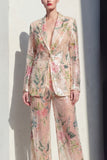 Sparkly Notched Lapel Floral 2 Piece Champagne Women Suits