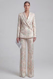 Grey Blue Peaked Lapel 2 Piece Brocade Women Suits