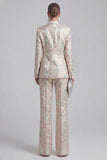 Grey Blue Peaked Lapel 2 Piece Brocade Women Suits