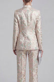 Grey Blue Peaked Lapel 2 Piece Brocade Women Suits
