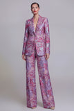 Dark Blue Floral Notched Lapel Burnout Women Suits