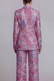 Dark Blue Floral Notched Lapel Burnout Women Suits