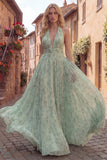 Halter Dusty Sage A Line Maxi Prom Dress