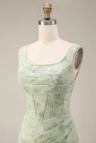 Corset Mermaid Ruched Dusty Sage Maxi Prom Dress with Pearls