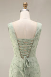 Corset Mermaid Ruched Dusty Sage Maxi Prom Dress with Pearls