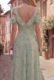 Cold Shoulder Dusty Sage Corset A Line Maxi Prom Dress