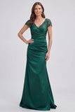 Dark Green Mermaid Ruched Maxi Mother of the Bride Dress