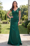 Dark Green Mermaid Ruched Maxi Mother of the Bride Dress