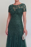 Dark Green A Line Sequin Maxi Mother of the Bride Dress