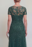Dark Green A Line Sequin Maxi Mother of the Bride Dress