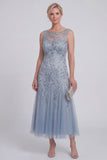 Sparkly Navy A Line Sleeveless Mother of the Bride Dress