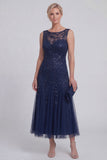 Sparkly Navy A Line Sleeveless Mother of the Bride Dress