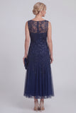 Sparkly Navy A Line Sleeveless Mother of the Bride Dress