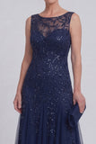 Sparkly Navy A Line Sleeveless Mother of the Bride Dress