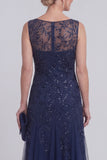 Sparkly Navy A Line Sleeveless Mother of the Bride Dress