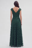 Dark Green Sequin A Line Cap Sleeve Maxi Mother of the Bride Dress