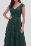 Dark Green Sequin A Line Cap Sleeve Maxi Mother of the Bride Dress