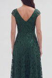 Dark Green Sequin A Line Cap Sleeve Maxi Mother of the Bride Dress