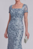 Mermaid Grey Blue Sequin Appliqued Mother of the Bride Dress