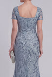 Mermaid Grey Blue Sequin Appliqued Mother of the Bride Dress