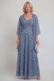 Sparkly Navy A Line V Neck Maxi Mother of the Bride Dress