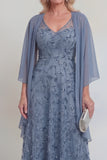 Sparkly Navy A Line V Neck Maxi Mother of the Bride Dress