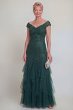 Appliqued Ruffled Dark Green A Line Maxi Mother of the Bride Dress