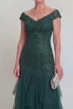 Appliqued Ruffled Dark Green A Line Maxi Mother of the Bride Dress