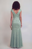 Jacquard Mermaid Sage Green V Neck Maxi Mother of the Bride Dress