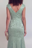Jacquard Mermaid Sage Green V Neck Maxi Mother of the Bride Dress