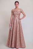 Jacquard Off the Shoulder A Line Blush Mother of the Bride Dress