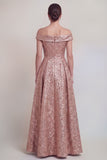 Jacquard Off the Shoulder A Line Blush Mother of the Bride Dress