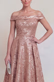 Jacquard Off the Shoulder A Line Blush Mother of the Bride Dress