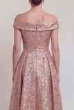 Jacquard Off the Shoulder A Line Blush Mother of the Bride Dress