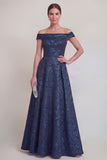 Jacquard Off the Shoulder A Line Blush Mother of the Bride Dress