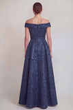 Jacquard Off the Shoulder A Line Blush Mother of the Bride Dress