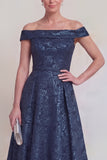 Jacquard Off the Shoulder A Line Blush Mother of the Bride Dress